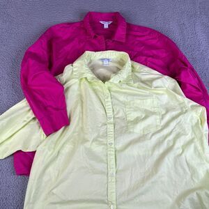 Lot of 2 Old Navy Shirt Women 3X Fushia Yellow Long Sleeve Button Collar Bundle